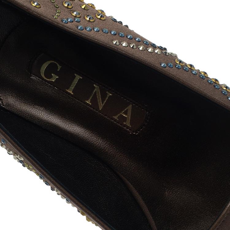 Pre Owned Gina Brown Satin Studded Smoking Slippers Size 39.5