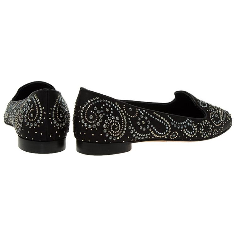 Pre Owned Gina Black Satin Studded Ballet Flats Size 41