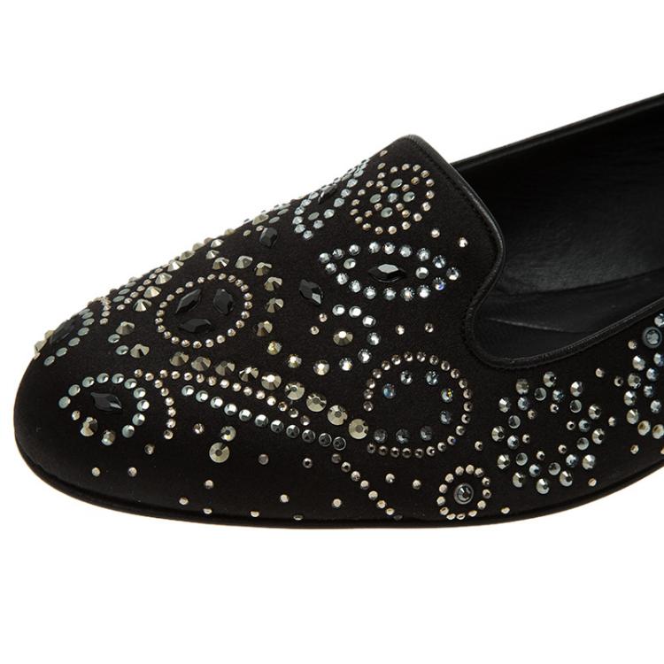 Pre Owned Gina Black Satin Studded Ballet Flats Size 41