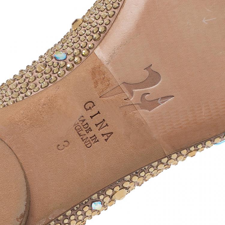 Pre Owned Gina Beige Crystal Embellished Satin Ballet Flats Size 36
