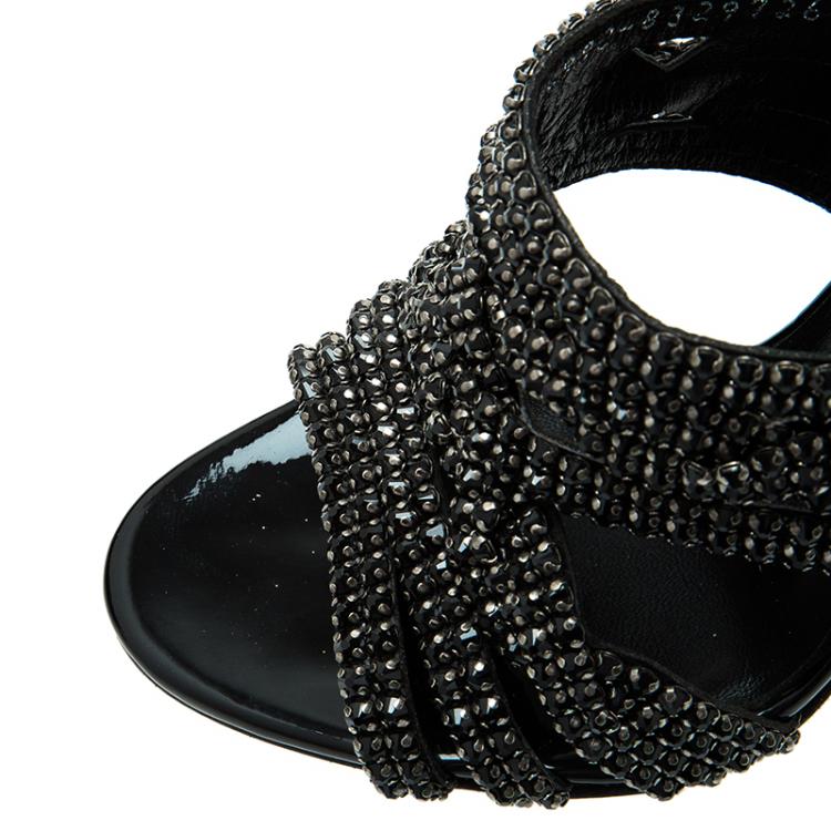 Pre Owned Gina Black Crystal Embellished Slides Size 36.5