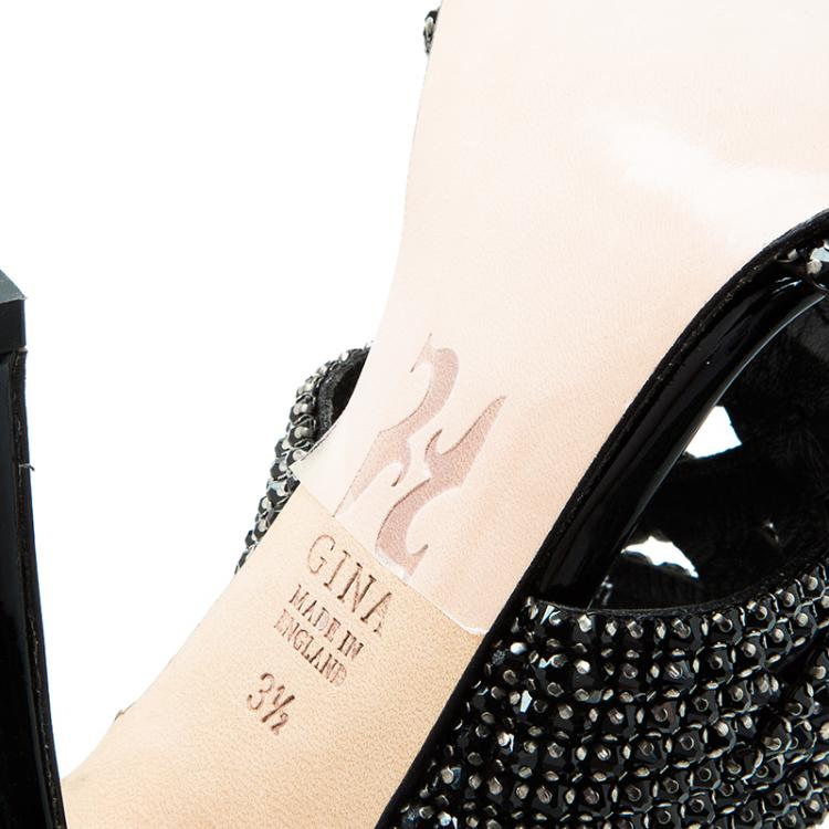 Pre Owned Gina Black Crystal Embellished Slides Size 36.5