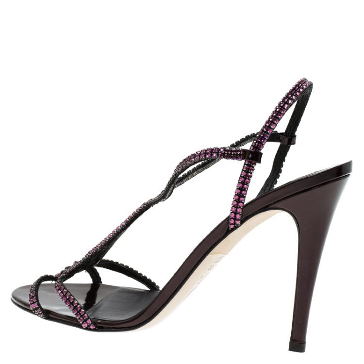 Pre Owned Gina Purple Crystal Slingback Sandals Size 40