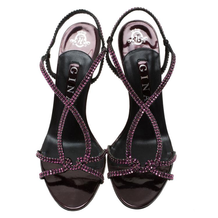 Pre Owned Gina Purple Crystal Slingback Sandals Size 40