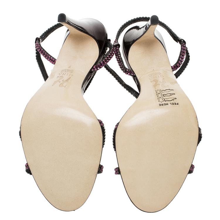 Pre Owned Gina Purple Crystal Slingback Sandals Size 40