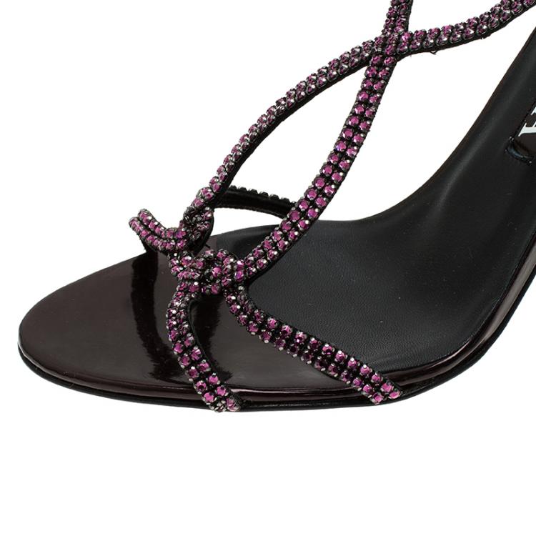 Pre Owned Gina Purple Crystal Slingback Sandals Size 40