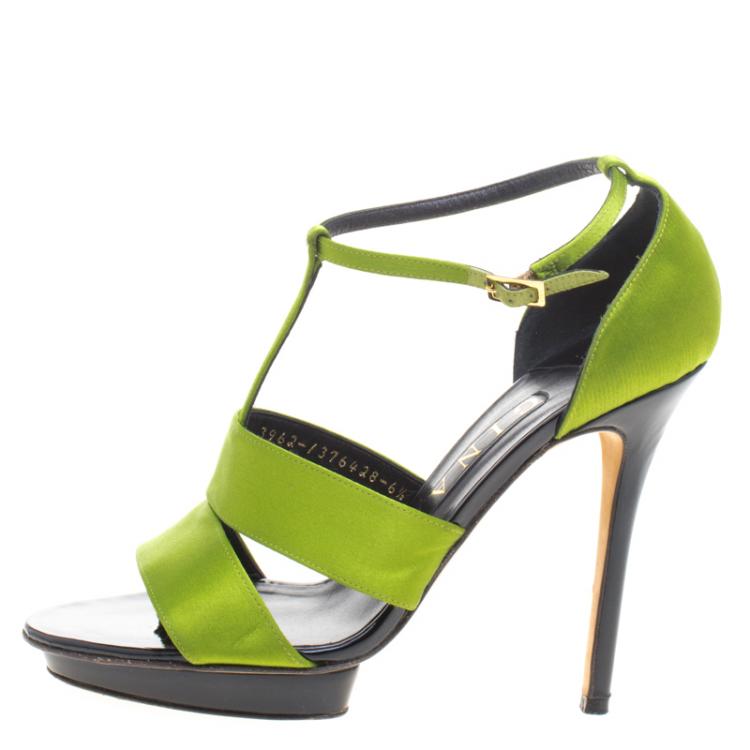 Pre Owned Gina Green Satin T Strap Sandals Size 39.5