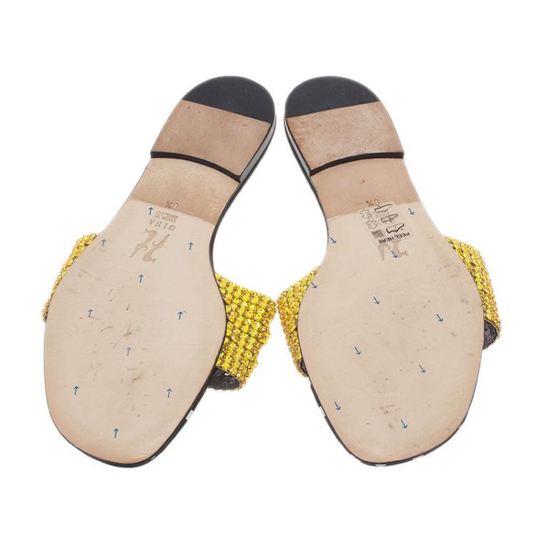 Pre Owned Gina Gold Embellished Athena Slides Size 41.5