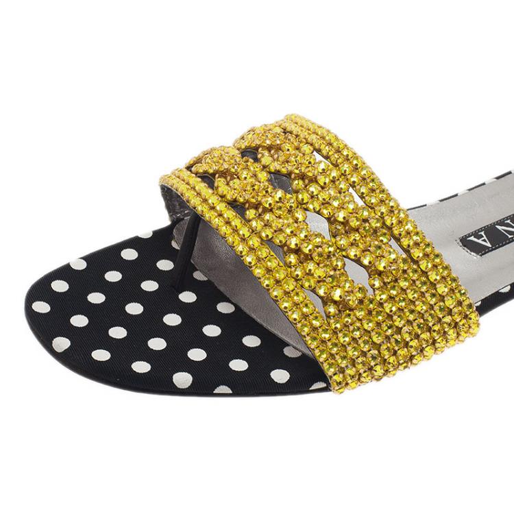 Pre Owned Gina Gold Embellished Athena Slides Size 41.5
