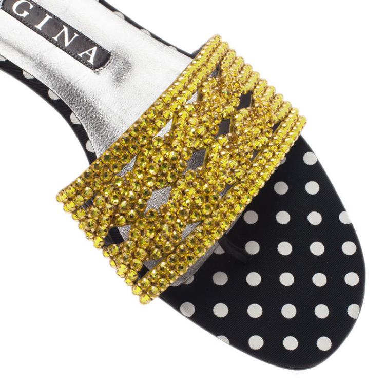 Pre Owned Gina Gold Embellished Athena Slides Size 41.5