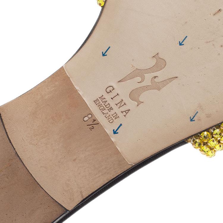 Pre Owned Gina Gold Embellished Athena Slides Size 41.5