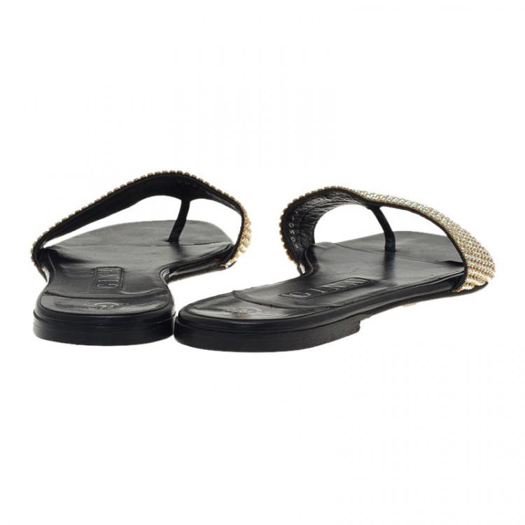 Pre Owned Gina Gold Crystal Flat Slides Size 38