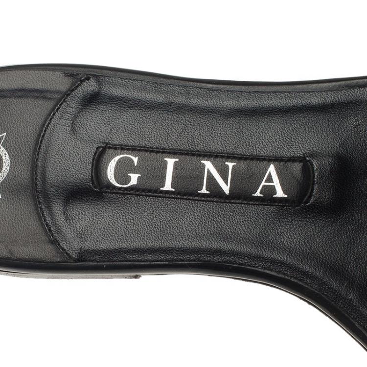 Pre Owned Gina Gold Crystal Flat Slides Size 38