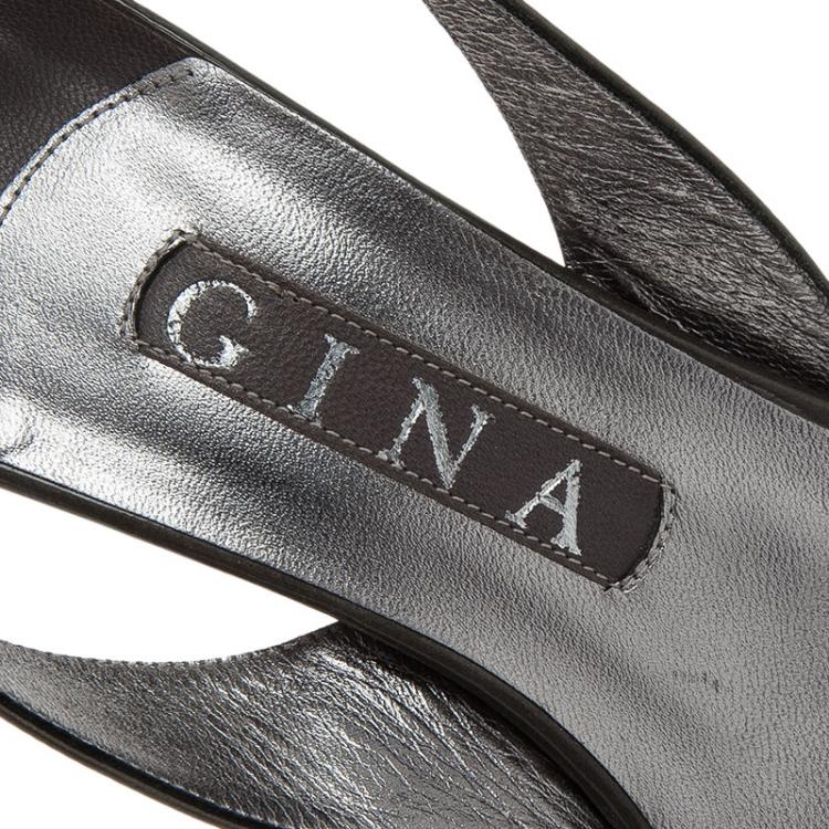 مملوكة مسبقًا Gina Grey Patent Crystal Slingback Sandals Size 38