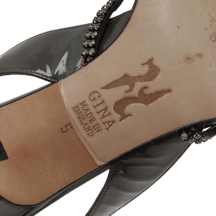 مملوكة مسبقًا Gina Grey Patent Crystal Slingback Sandals Size 38