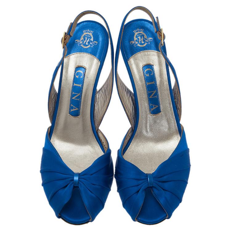 Pre Owned Gina Blue Satin Slingback Sandals Size 37.5