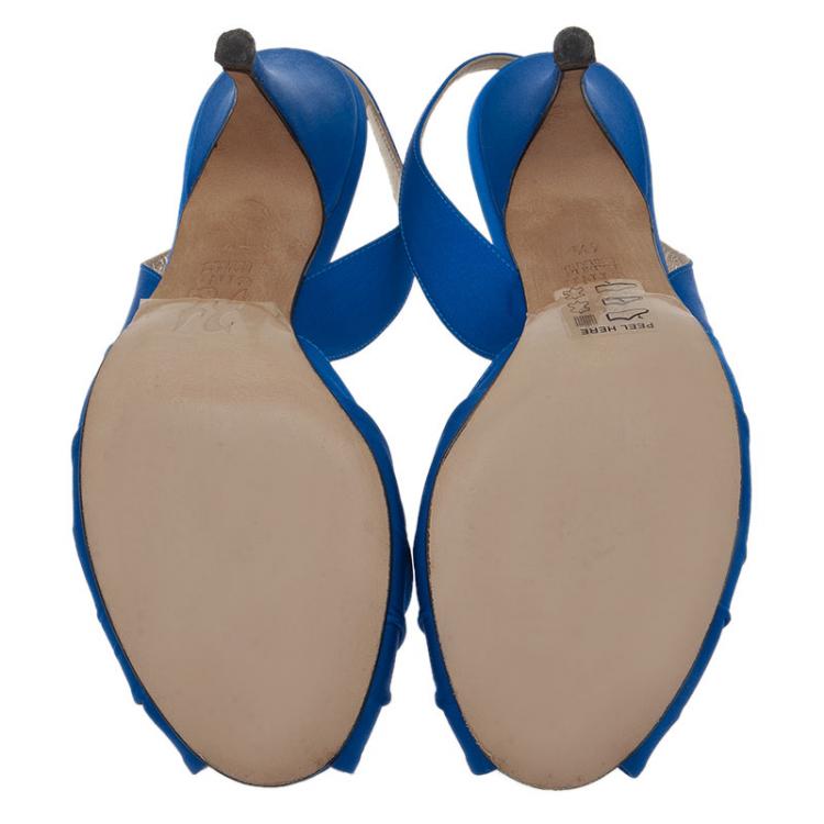 Pre Owned Gina Blue Satin Slingback Sandals Size 37.5