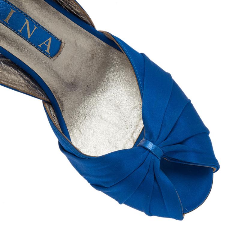 Pre Owned Gina Blue Satin Slingback Sandals Size 37.5