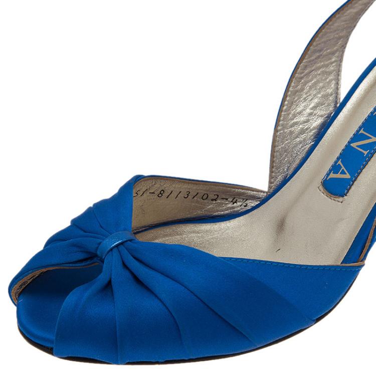 Pre Owned Gina Blue Satin Slingback Sandals Size 37.5