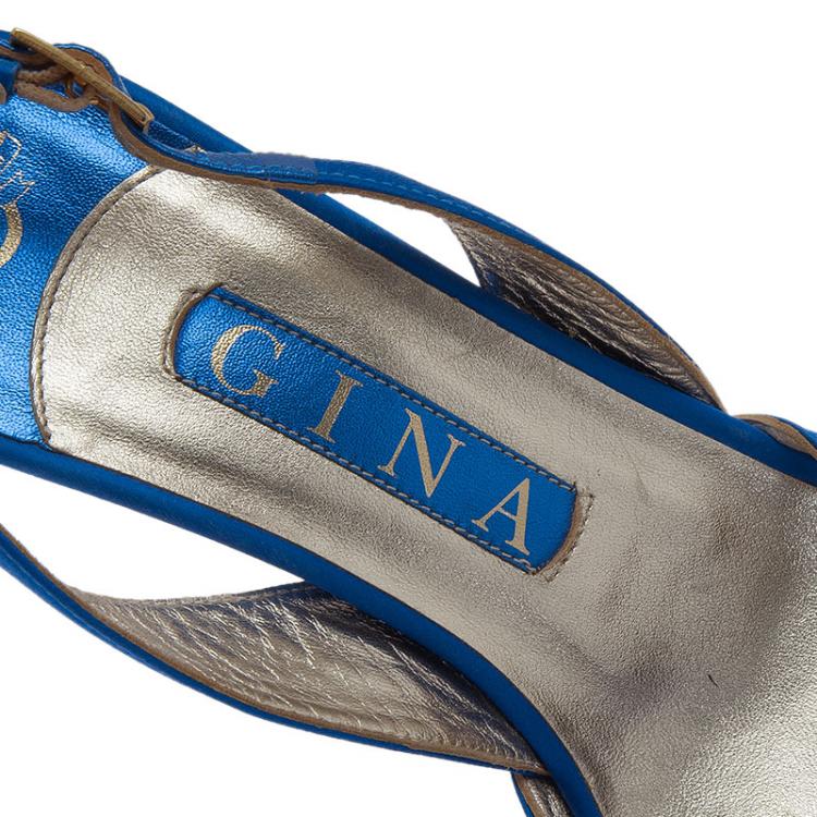 Pre Owned Gina Blue Satin Slingback Sandals Size 37.5