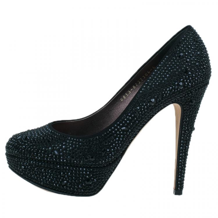 Pre Owned Gina Black Crystal Coated Platform Pumps Size 39