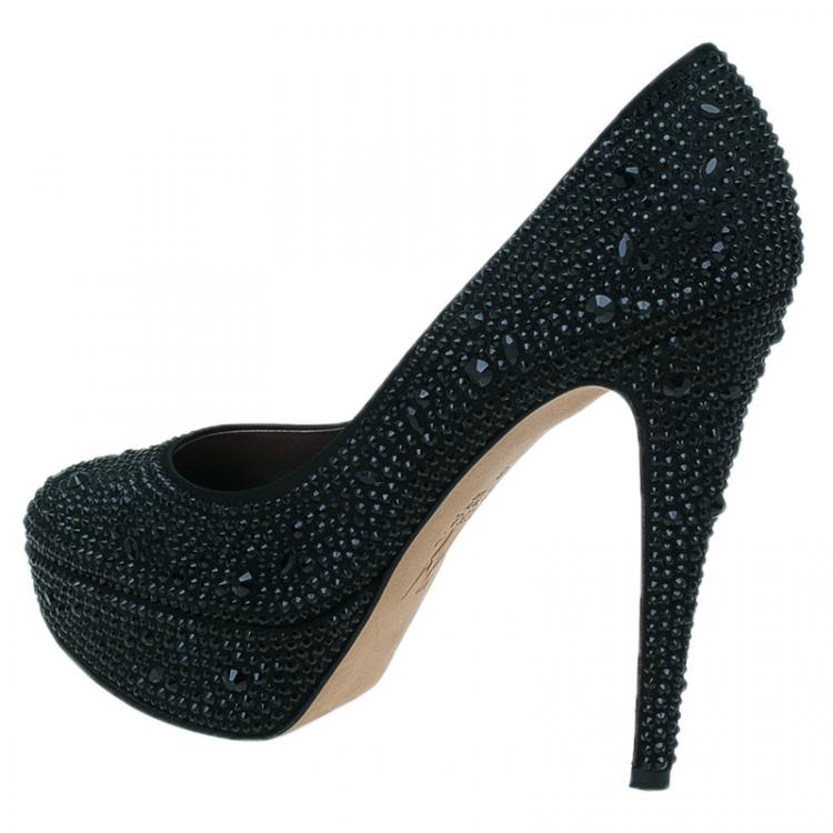 Pre Owned Gina Black Crystal Coated Platform Pumps Size 39