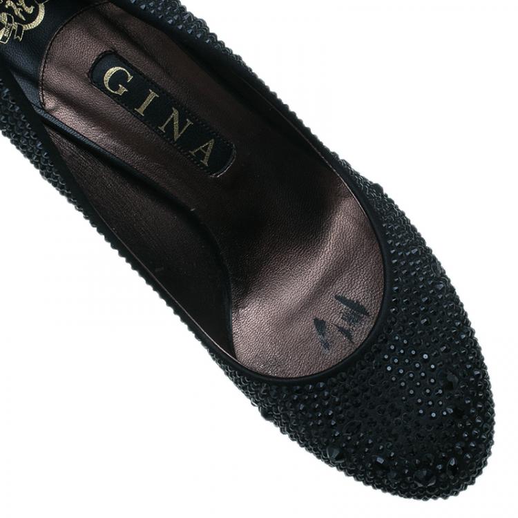 Pre Owned Gina Black Crystal Coated Platform Pumps Size 39