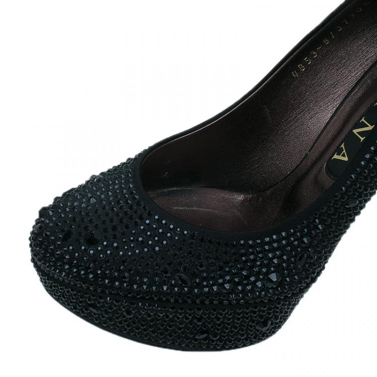 Pre Owned Gina Black Crystal Coated Platform Pumps Size 39