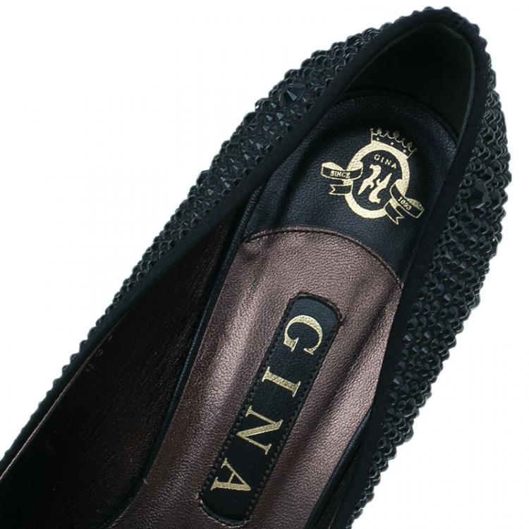 Pre Owned Gina Black Crystal Coated Platform Pumps Size 39