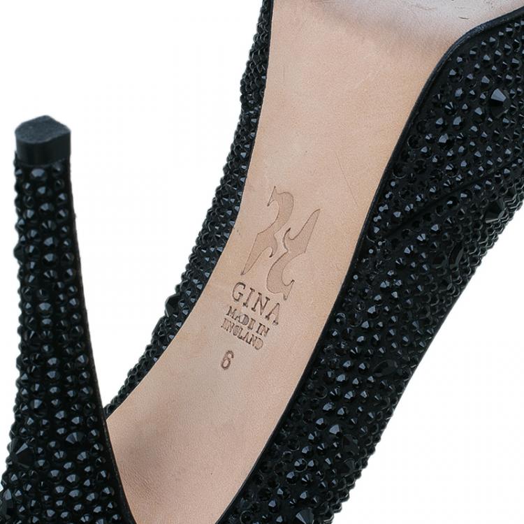 Pre Owned Gina Black Crystal Coated Platform Pumps Size 39