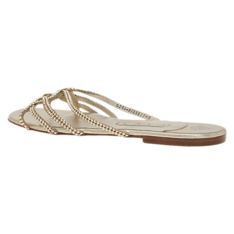 مملوكة مسبقًا Gina Gold Crystal Flat Slides Size 41