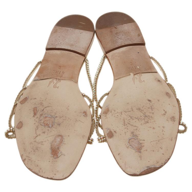 مملوكة مسبقًا Gina Gold Crystal Flat Slides Size 41