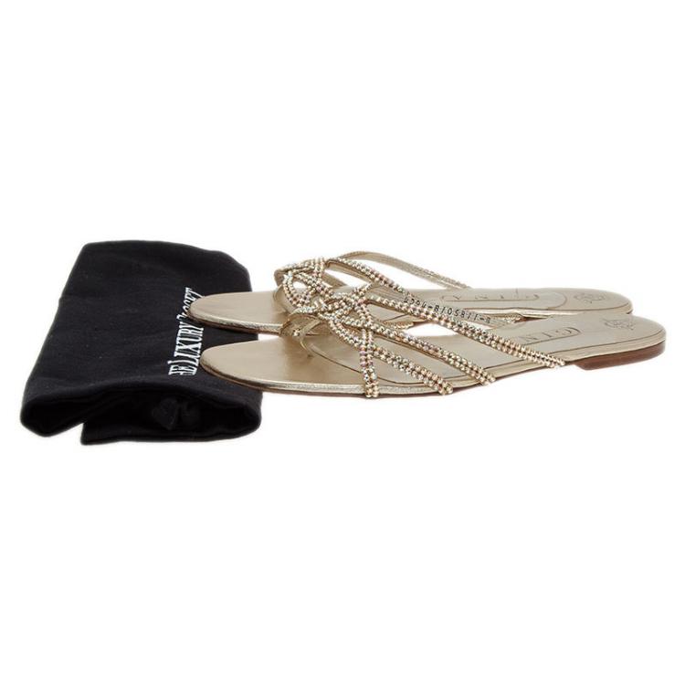مملوكة مسبقًا Gina Gold Crystal Flat Slides Size 41