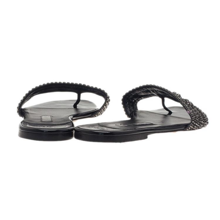 Pre Owned Gina Black Athena Crystal Flat Sandals Size 40