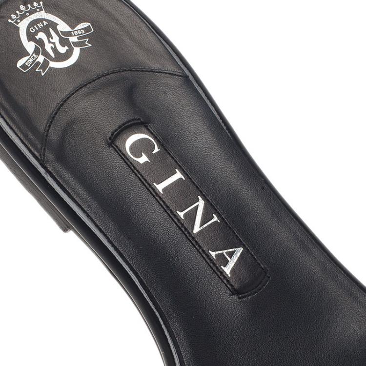 Pre Owned Gina Black Athena Crystal Flat Sandals Size 40