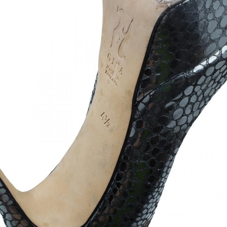 مملوكة مسبقًا Gina Silver Metallic Leather Platform Pumps Size 37.5