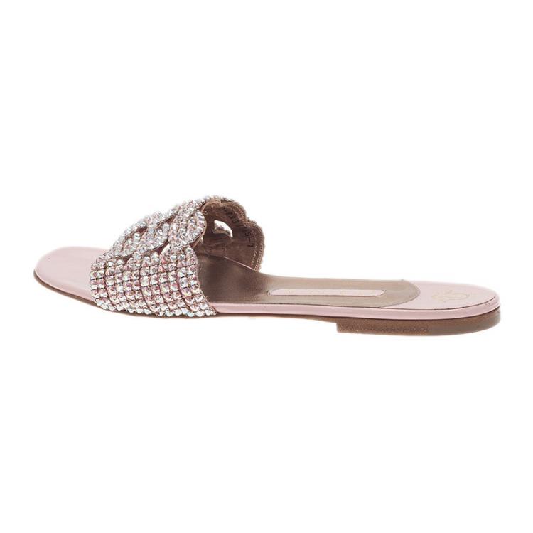 Pre Owned Gina Pink Crystal Embellished Dawn Flat Slides Size 40