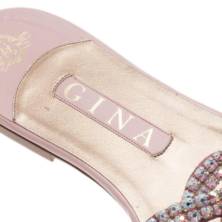 Pre Owned Gina Pink Crystal Embellished Dawn Flat Slides Size 40