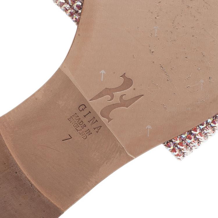 Pre Owned Gina Pink Crystal Embellished Dawn Flat Slides Size 40