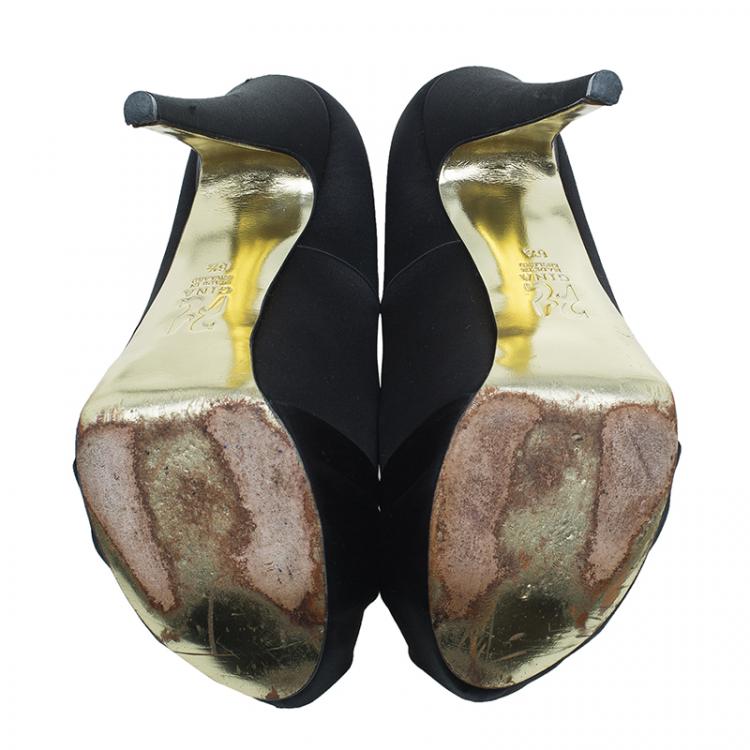 Pre Owned Gina Black Satin Claire Hoodie Platform Pumps Size 39.5