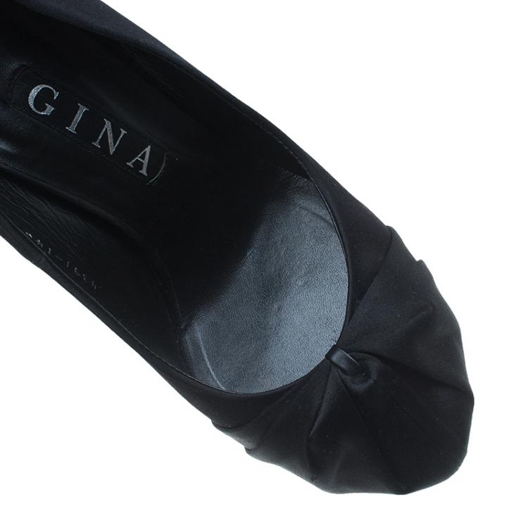 Pre Owned Gina Black Satin Claire Hoodie Platform Pumps Size 39.5