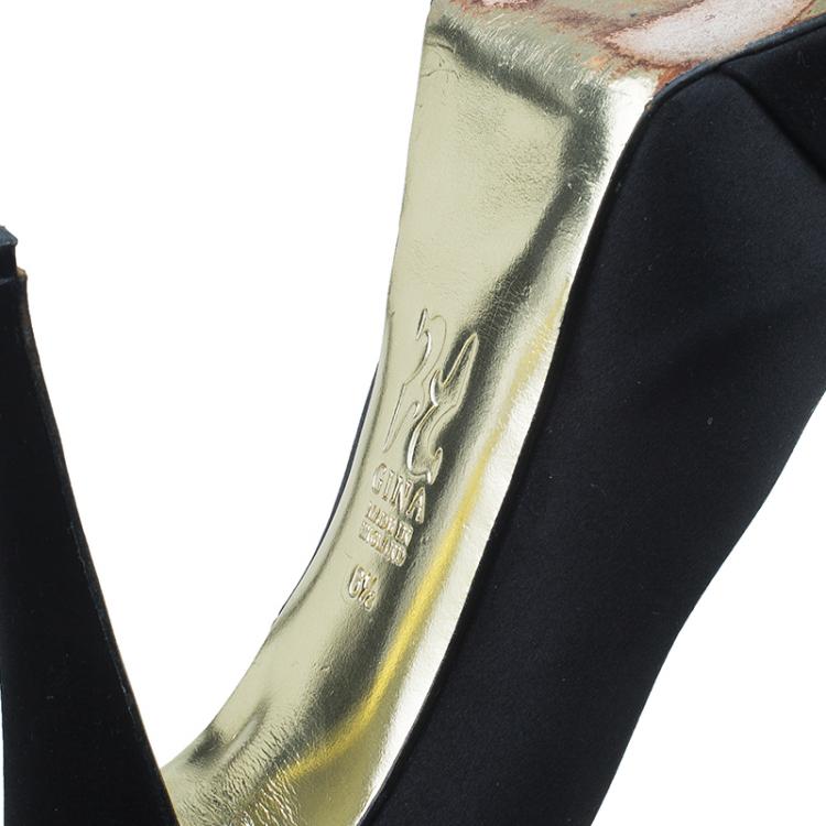 Pre Owned Gina Black Satin Claire Hoodie Platform Pumps Size 39.5