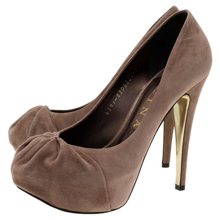 Pre Owned Gina Brown Suede Hoodie Platform Pumps Size 38