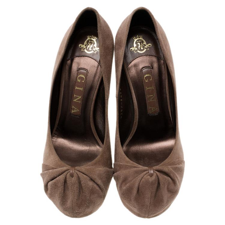 Pre Owned Gina Brown Suede Hoodie Platform Pumps Size 38