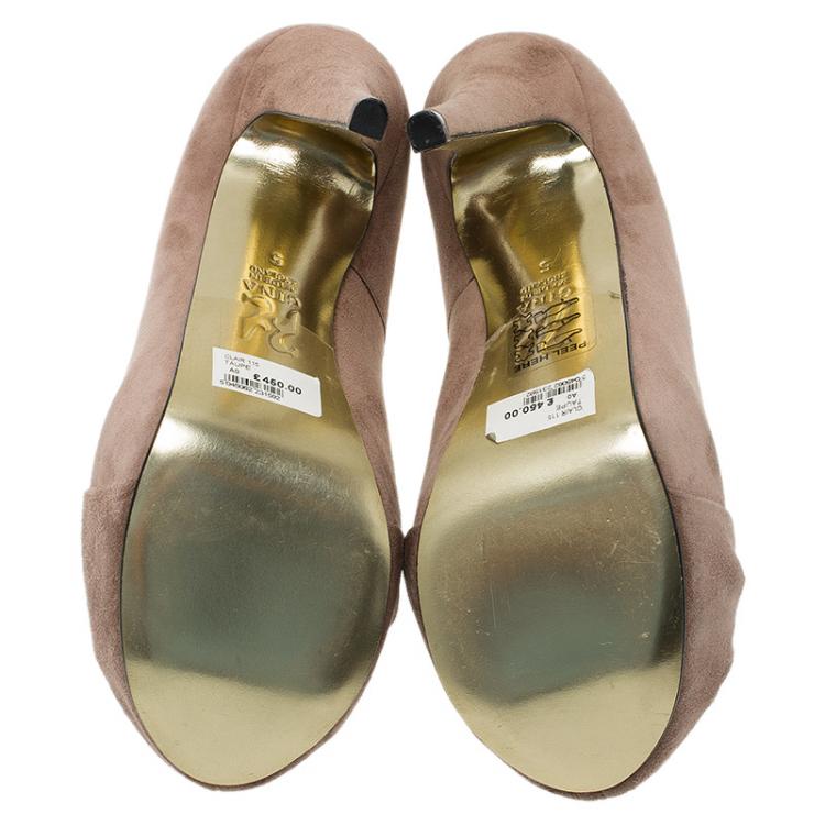 Pre Owned Gina Brown Suede Hoodie Platform Pumps Size 38