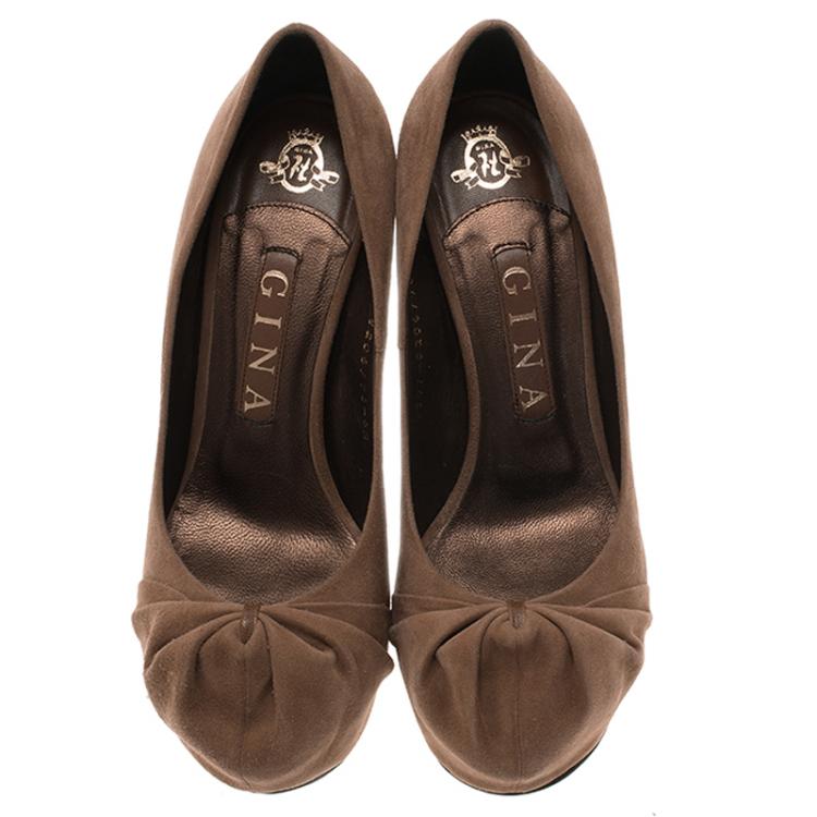 Pre Owned Gina Brown Pleated Suede Clair Platform Pumps Size 37.5