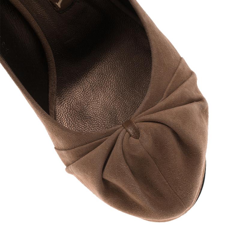 Pre Owned Gina Brown Pleated Suede Clair Platform Pumps Size 37.5