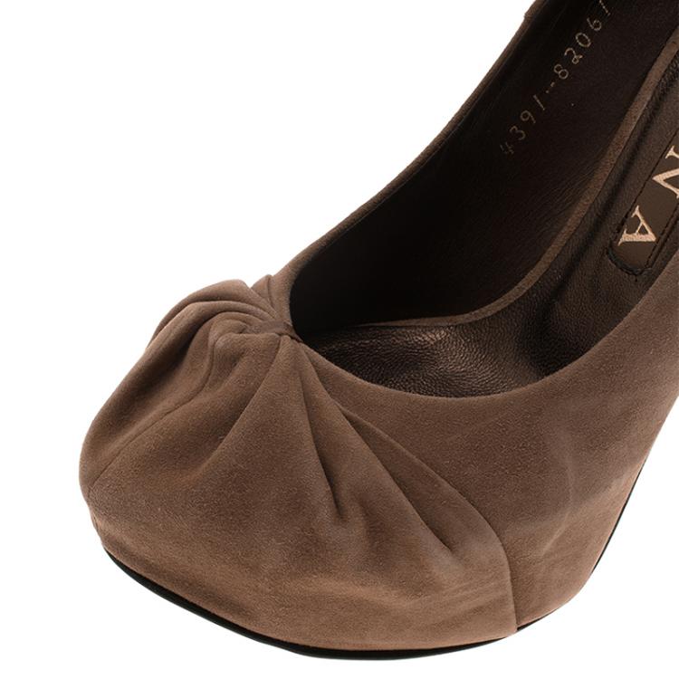 Pre Owned Gina Brown Pleated Suede Clair Platform Pumps Size 37.5