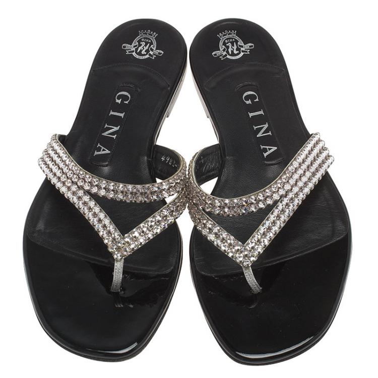 مملوكة مسبقًا Gina Embellished Leather Thong Sandals Size 37