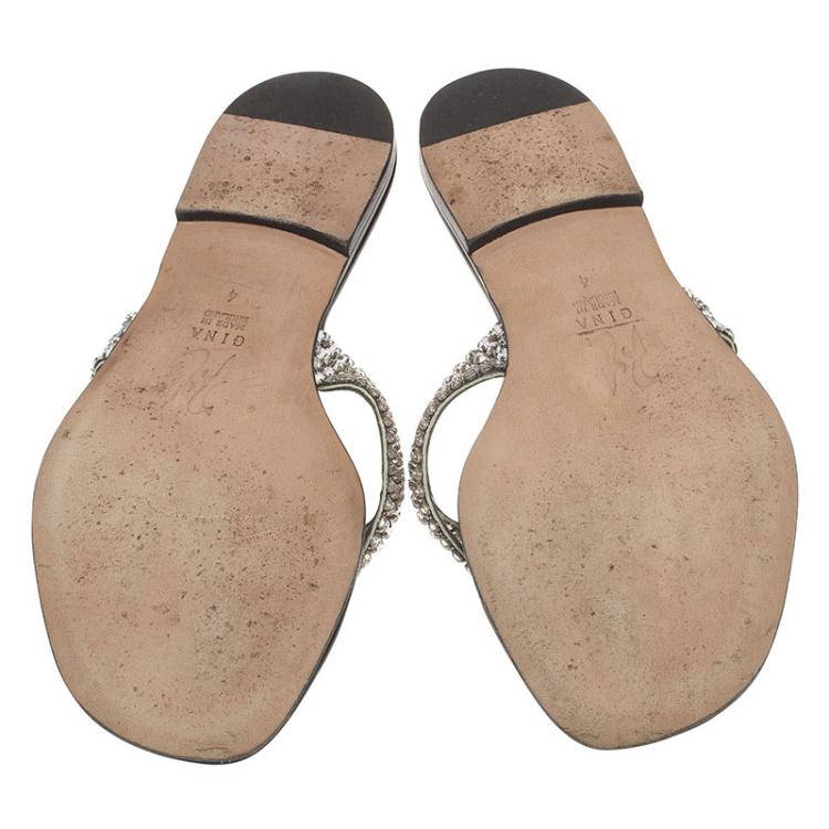 مملوكة مسبقًا Gina Embellished Leather Thong Sandals Size 37